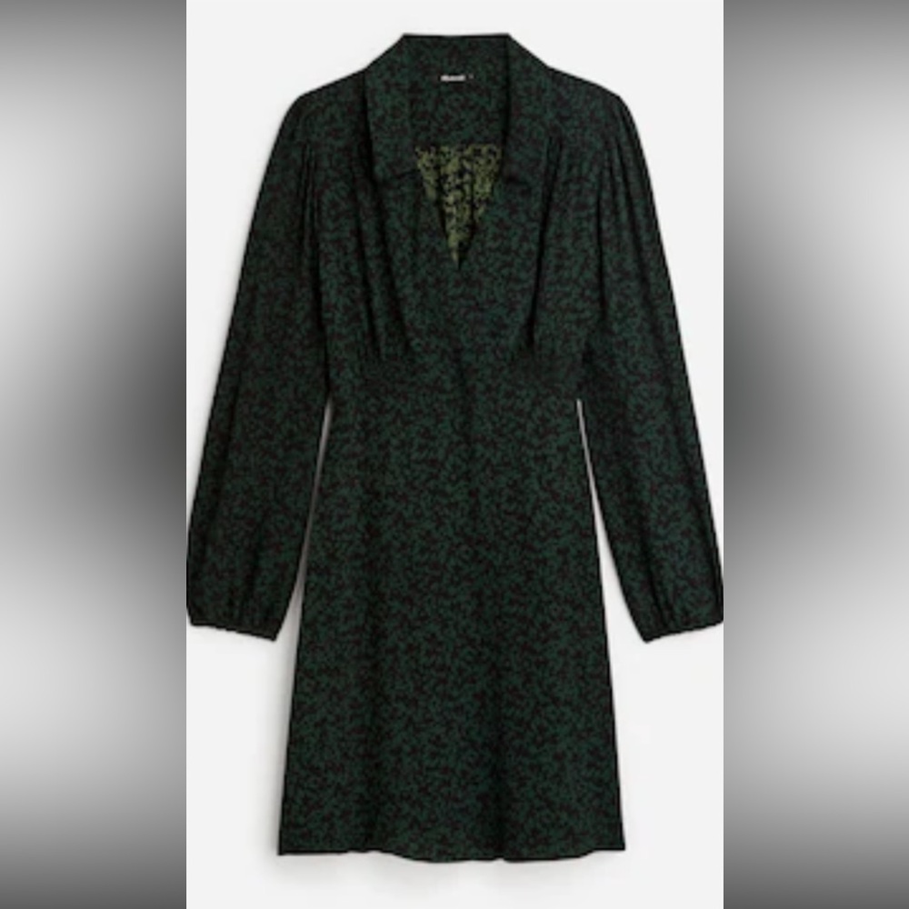 Madewell Dark Green Long Sleeve V-Neck Floral Dress